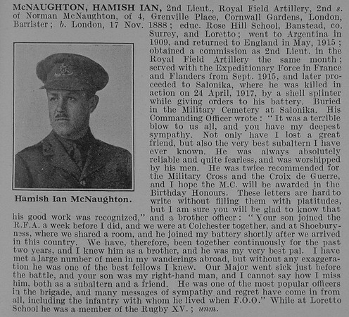 McNaughton H I 2nd Lt Royal Field Artillery Obit De Ruvignys Roll Of Honour Vol 4