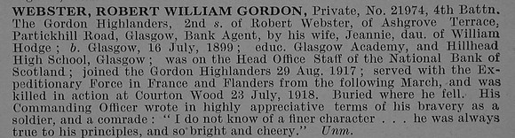 Webster R W G Pte 21974 4th Gordon Highlanders Obit De Ruvignys Roll Of Honour Vol 4
