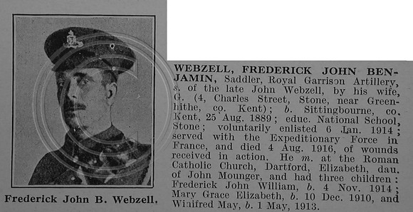 Webzell F J B Saddler Royal Garrison Artillery Obit De Ruvignys Roll Of Honour Vol 4