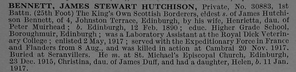 Bennett J S H Pte 30883 1st King's Own Scottish Borderers