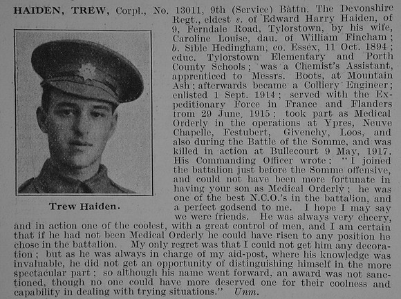 Haiden T Cpl 9th Devonshire Regiment Obit De Ruvignys Roll Of Honour Vol 3