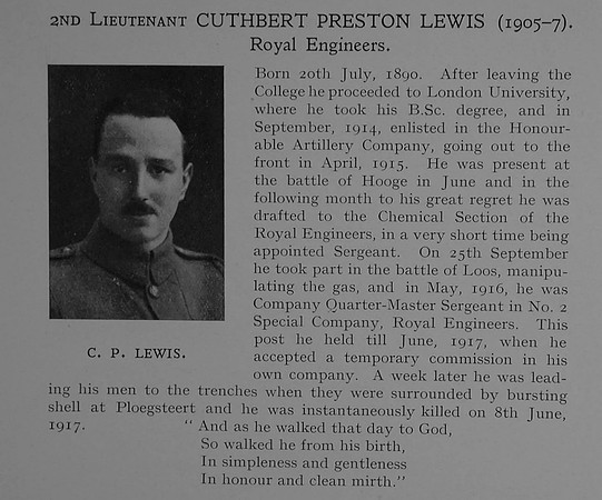 Lewis C P 2nd Lt Royal Engineers Obit Dulwich College Roll Of Honour Vol 4