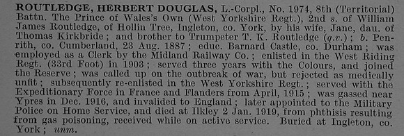 Routledge H D L/Cpl 1974 8th West Yorkshire Regiment Obit De Ruvignys Roll Of Honour Vol 4