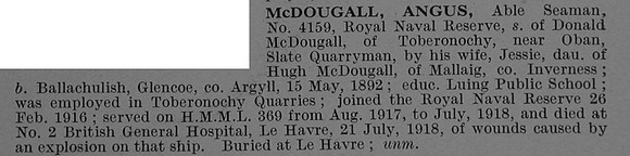 McDougall A Deck Hand 4159 HMML 364 Royal Naval Reserve Obit De Ruvignys Roll of Honour Vol 4