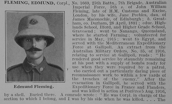 Fleming E Cpl 25th Australian Imperial Force Obit Part 1 De Ruvignys Roll Of Honour Vol 3