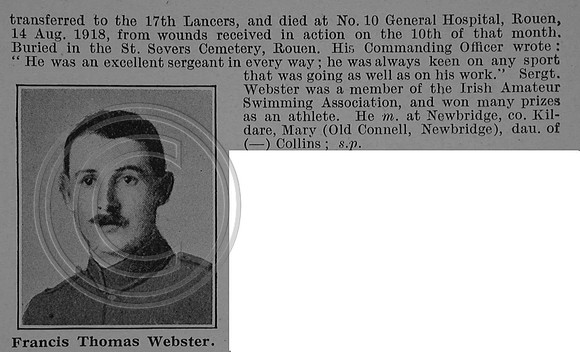 Webster F T Sergt 50799 17th Lancers Obit Part 2 De Ruvignys Roll Of Honour Vol 4