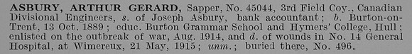 Asbury A G Sapper 45044 Canadian Engineers Obit