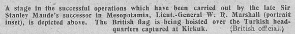 Marshall W R Lt Gen General Staff Caption The Graphic 31st Oct 1918