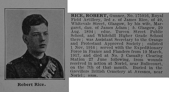 Rice R Gnr 175916 Royal Field Artillery Obit De Ruvignys Roll Of Honour Vol 4