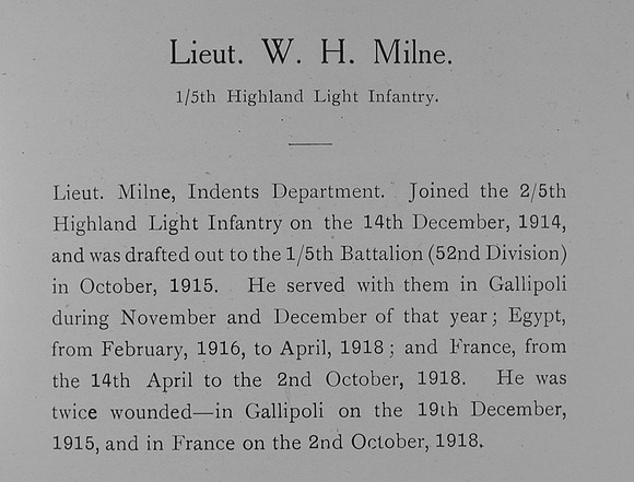 Milne W H Lt 5th Highland Light Infantry Short Record Of Service William Graham And Company Record In The Great War