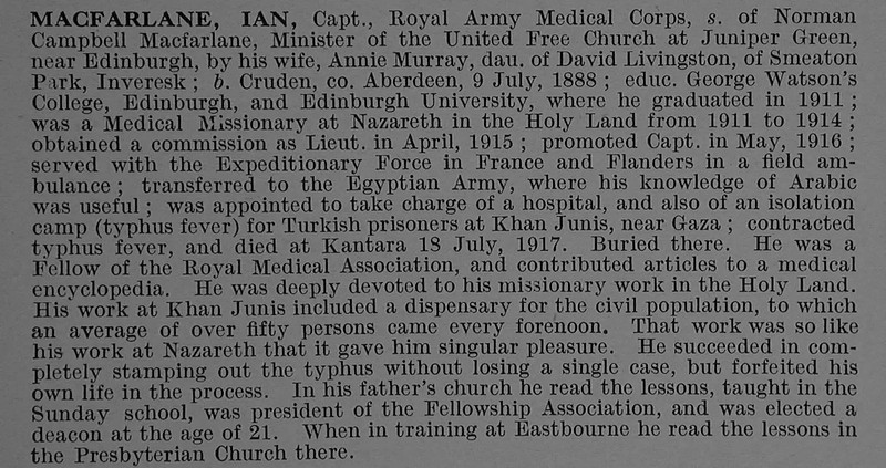 UK Photo And Social History Archive: M &emdash; MacFarlane I Captain Royal Army Medical Corps Obit De Ruvignys Roll Of Honour Vol 4