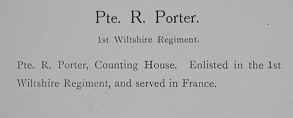 Porter R Pte 1st Wiltshire Regiment Record William Graham Co Roll Of Honour
