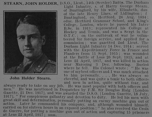 Stearn J H Lt DSO 14th Durham Light Infantry Obit De Ruvignys Roll Of Honour Vol 3