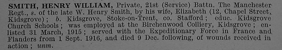 Smith H W Pte 21st Manchester Regiment Obit De Ruvignys Roll Of Honour Vol 4