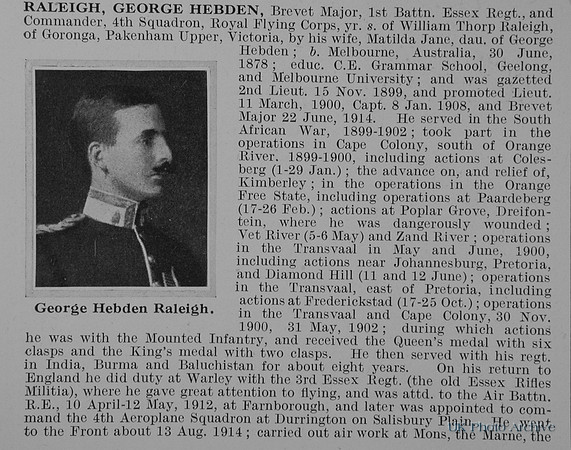 Raleigh G H Brevet Major 1st Essex Regiment Obit Part 1