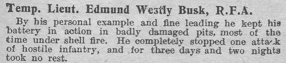 Busk E W Lt Royal Field Artillery Military Cross Citation The Graphic 21st Aug 1916
