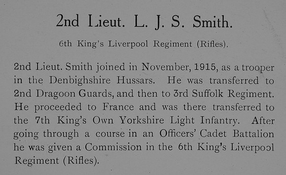 Smith L J S 2nd Lt 6th Kings Liverpool Regiment Record William Graham Company