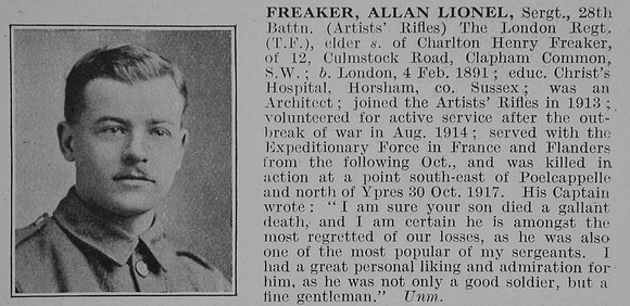 Freaker A L Sergt 28th London Regiment Obit De Ruvignys Roll Of Honour Vol 3