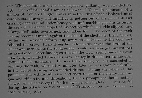 Sewell C H Lt VC Queen's Own (Royal West Kent Regiment) Attd Tank Corps Obit Part 2 Dulwich College Roll Of Honour