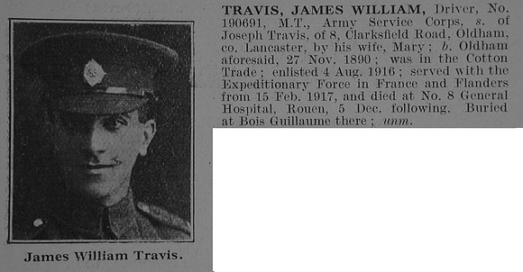 Travis J W Dvr 190691 Army Service Corps Obit De Ruvignys Roll Of Honour Vol 3