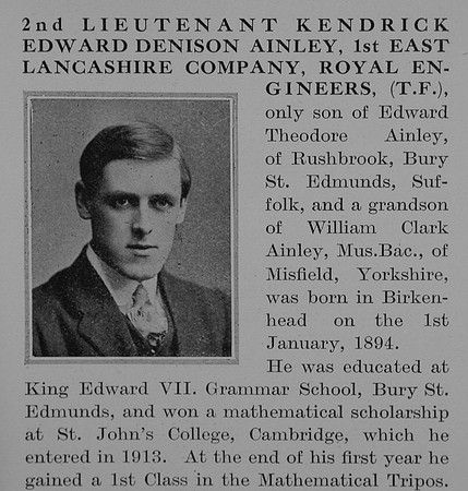 Ainley K E D 2nd Lt Royal Engineers Obit Part 1 Bond Of Sacrifice Vol 2