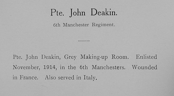 Deakin J Pte 6th Manchester Regiment Regiment William Graham Co Roll Of Honour