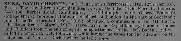 Kerr D C 2nd Lt 4th Attd 12th Royal Scots Obit De Ruvignys Roll Of Honour Vol 4