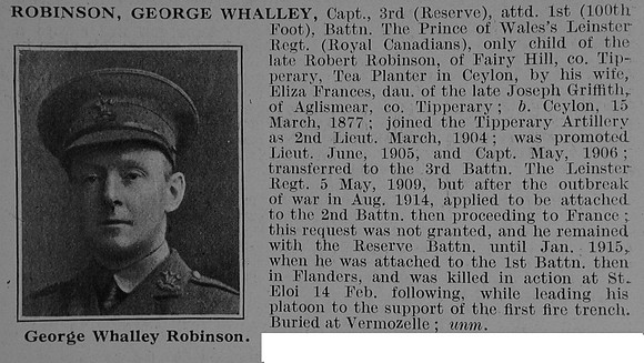 Robinson G W Captain 1st Leinster Regiment Obit De Ruvignys Roll Of Honour Vol 3