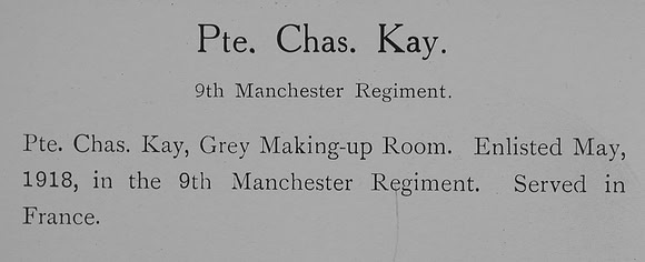 Kay C Pte 9th Manchester Regiment Record William Graham Company
