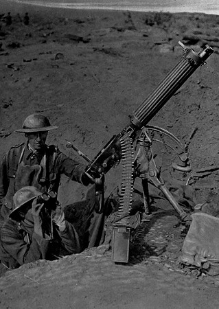 A Machine Gun In A Shell Crater To Prevent German Aircraft Bombing British Lines