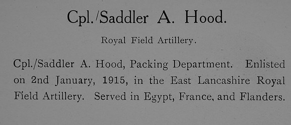 Hood A Saddler Royal Field Artillery Record William Graham Company