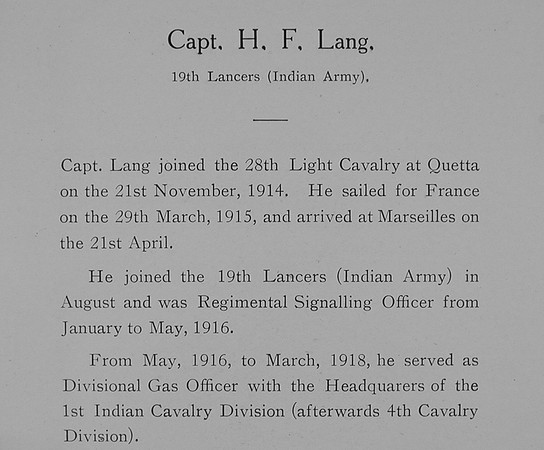 Lang H F Captain Indian Army Record Part 1 William Graham Company