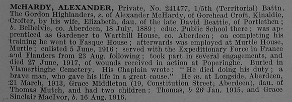 McHardy A Pte 241477 5th Gordon Highlanders Obit De Ruvignys Roll Of Honour Vol 4