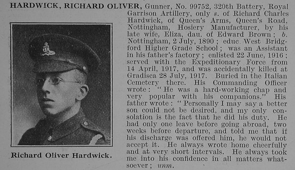 Hardwick R O Gnr Royal Garrison Artillery Obit De Ruvignys Roll Of Honour Vol 3
