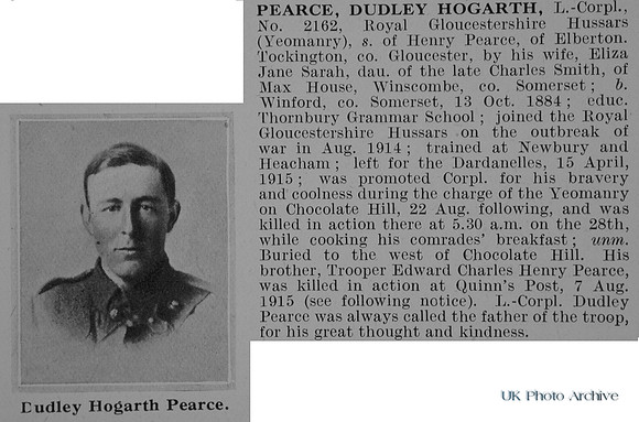 Pearce D H L/Cpl 2162 Royal Gloucestershire Hussars Obit De Ruvignys Roll Of Honour Vol 1