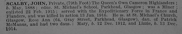 Scalby J Pte Cameron Highlanders Obit De Ruvignys Roll Of Honour Vol 4