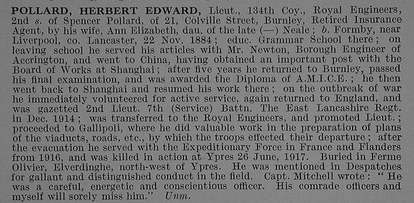 Pollard H E Lt Royal Engineers Obit De Ruvignys Roll Of Honour Vol 4