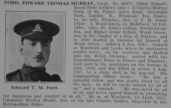 Ford E T M Cpl Royal Field Artillery Obit De Ruvignys Roll Of Honour Vol 3