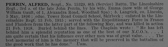 Perrin A Sergt 15329 8th Lincolnshire Regiment Obit De Ruvignys Roll Of Honour Vol 4