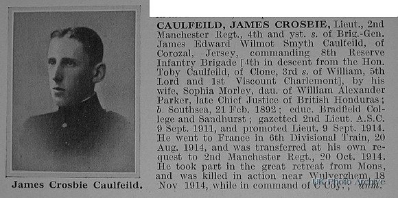 Caullfeild J C Lt 2nd Manchester Regiment Obituary De Ruvignys Roll Of Honour Vol 1