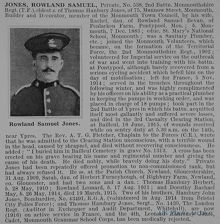 Jones R S Samuel Pte 538 2nd Monmouthshire Regiment Obit De Ruvignys Roll Of Honour Vol 1