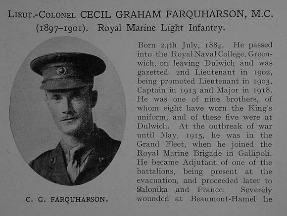 Farquharson C G Lt Col MC Royal Marine Light Infantry Obit Part 1 Dulwich College Roll Of Honour