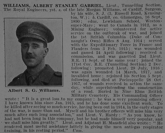 Williams A S G Lt Royal Engineers Obit De Ruvignys Roll Of Honour Vol 3