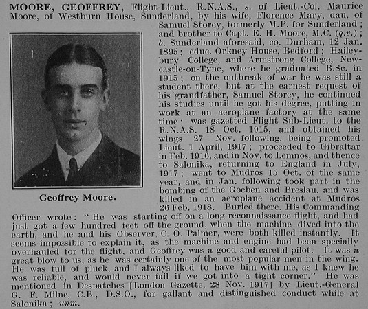 Moore G Flt Lt Royal Naval Air Service Obit De Ruvignys Roll Of Honour Vol 3