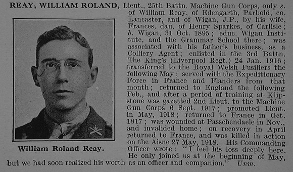 Reay W R Lt Machine Gun Corps Obit De Ruvignys Roll Of Honour Vol 4