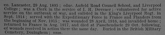 Rouse F Pte 21428 19th Kings Liverpool Regiment Obit Part 2 De Ruvignys Roll Of Honour Vol 4