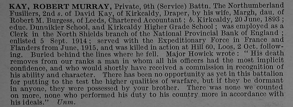 Kay R M Pte 12188 9th Northumberland Fusiliers Obit De Ruvignys Roll Of Honour Vol 4