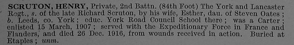 Scruton H Pte 8612 2nd York & Lancaster Regiment Short Obit De Ruvignys Roll Of Honour Vol 4