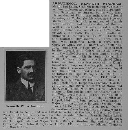 Arbuthnot K W Major 2nd Seaforth Highlanders Obit