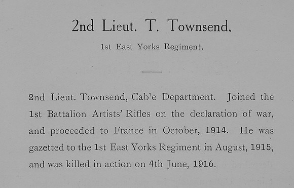Townsend T 2nd Lt 1st East Yorks Regiment Obit William Graham Company
